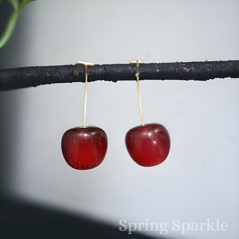 Cherry Earrings: Cherries Earrings, Cherry Drop Earrings, Resin earrings, Cherry Necklace, Fruit Earrings, Food Earrings, Cute Earrings, zdjęcie 5