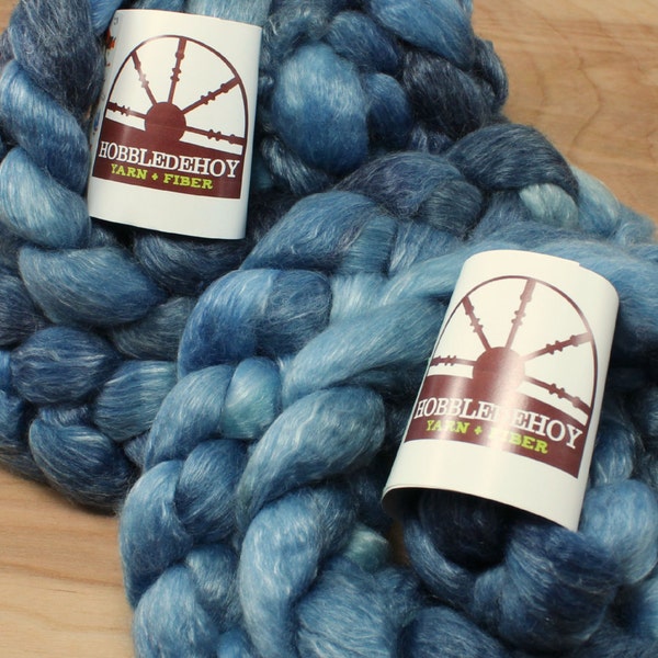 Old Blue Eyes -- hand-dyed merino tencel top / roving (4 oz.)