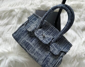 blue denim studs y2k 00s buckle shoulder bag, grunge fairy 00s Korean handbag for women