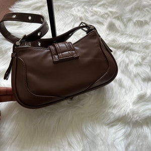 dark coquette brown leather y2k 00s shoulder bag, fairy core buckle Korean 00s handbag zdjęcie 4