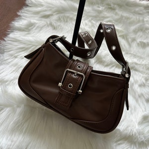 dark coquette brown leather y2k 00s shoulder bag, fairy core buckle Korean 00s handbag zdjęcie 1