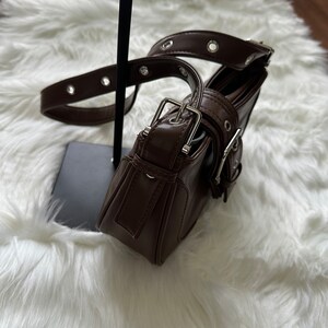 dark coquette brown leather y2k 00s shoulder bag, fairy core buckle Korean 00s handbag zdjęcie 2