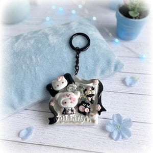 Hello Kitty keychain, kawaii Y2K handmade mirror charm, birthday gift for her, Sanrio unique keyring