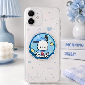 Pochacco MagSafe phone grip, kawaii handmade phone stand, birthday gift for her, Sanrio magnetic Kindle Grip, glitter kobo accessory
