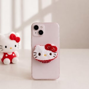Hello Kitty MagSafe phone grip, kawaii patch phone stand, gift for her, Sanrio handmade griptok