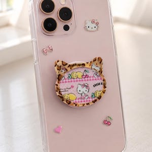 Hello Kitty MagSafe phone grip, kawaii leopard phone stand, birthday gift for her, magnetic Kindle Grip