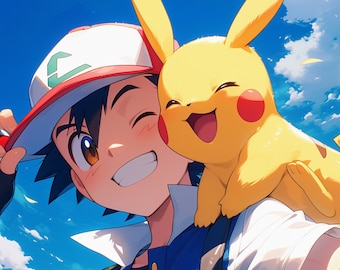 Ash and Pikachu Art Prints: HD Anime Wallpaper (4K Digital Download)