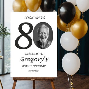Custom 80th Birthday Welcome sign, 80th birthday decorations for men, Customized by ME within 24 hr, Look who&#39;s 80, Personalized sign