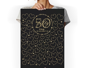 50th birthday decorations for men, Black and gold welcome sign, 50 things we love about you, 50 reasons