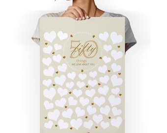 50 Things we love about you Beige signature board 50th Birthday sign write messages Fifty Reasons decoration Boho Natural Printable download