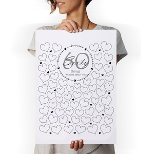 60th birthday welcome sign, 60th birthday decorations, 60 things we love about you, 60th party sign, 60 Guestbook Poster Birthday Wishes