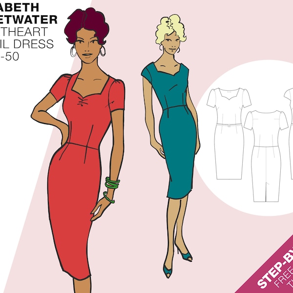 Sewing Pattern Jersey Sweetheart Pencil dress fifties | PDF download | EU34-50