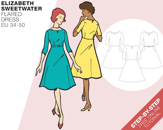 Sewing Pattern Flared Dress | PDF Download | EU34-50 - Etsy Sewing Pattern Flared Dress | PDF Download | EU34-50 - Etsy