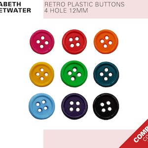 Retro plastic coloured butto 4 holes 12mm vintage sixties seventies image 1