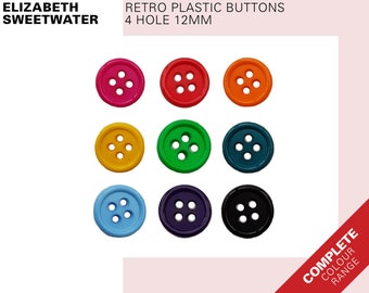 Retro plastic coloured butto 4 holes 12mm vintage sixties seventies