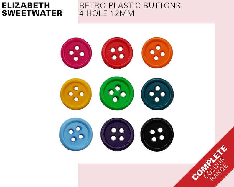 Retro plastic coloured butto 4 holes 12mm vintage sixties seventies image 1