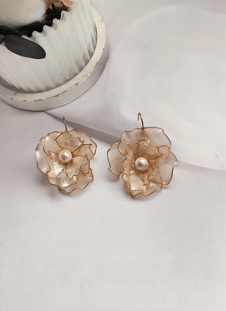 Elegant Gold Flower And Pearl Earrings
