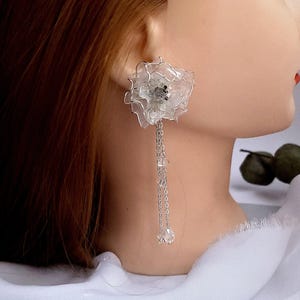 Wedding earrings flowers with crystals Flower earrings pendants Wedding earrings with flower White flower earrings Small flower earrings