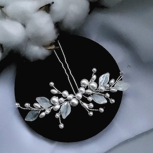 Horquillas para el pelo de boda con hojas blancas Horquillas de perlas para novia Tocado de boda Horquillas para dama de honor Accesorio de boda con perlas
