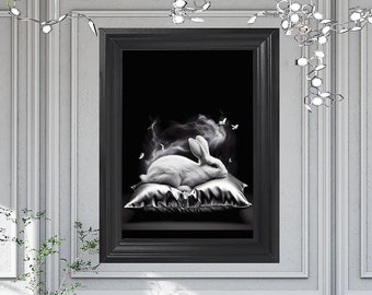 Elegant poster with a rabbit. Poster ready to download. Wall art poster. Prepared for printing.