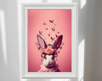 Elegant poster with a rabbit. Poster ready to download. Art wall poster. Prepared for printing.