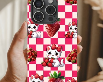 Fundas para teléfono con forma de gatito, fruta, fresa, funda para teléfono personalizada, funda para iPhone personalizada para mascotas, funda para teléfono con foto personalizada para mascotas, funda para teléfono con logotipos de fotos a cuadros.