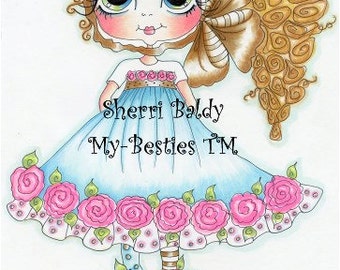 Buttons & Roses Fabric Block Sherri Baldy My-Besties TM   5 x 7