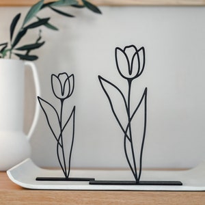 Line Art Tulpen zum Hinstellen Holzdeko Frühling filigrane Blumen aus Holz Frühlingsdeko Bild 1