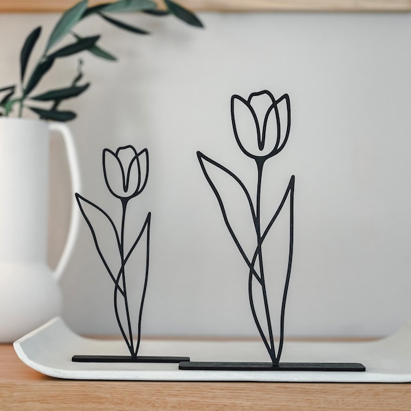 Line Art Tulpen zum Hinstellen | Holzdeko Frühling | filigrane Blumen aus Holz | Frühlingsdeko