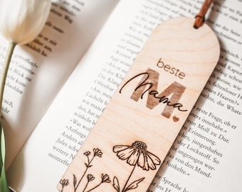 Lesezeichen aus Holz mit Lederband | Beste Mama, Oma … | Geburtstag oder Muttertag | Personalisiertes Geschenk aus Holz | Muttertagsgeschenk