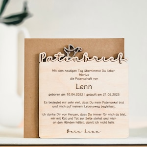 Patenbrief aus Holz mit Umschlag | personalisierter Patenbrief Taufe Holz | Geschenk Patentante | Geschenk Patenonkel | Patenurkunde
