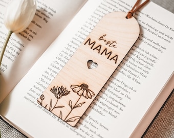 Lesezeichen aus Holz mit Lederband | Beste Mama, Oma … | Geburtstag oder Muttertag | Personalisiertes Geschenk aus Holz | Muttertagsgeschenk