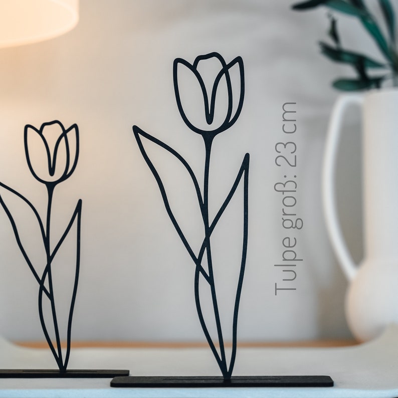 Line Art Tulpen zum Hinstellen Holzdeko Frühling filigrane Blumen aus Holz Frühlingsdeko Tulpe groß