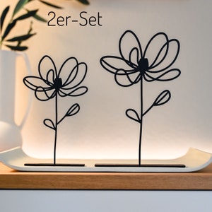 Line Art Blumen zum Hinstellen Holzdeko Frühling filigrane Blumen aus Holz Frühlingsdeko 2er-Set