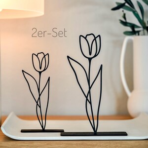 Line Art Tulpen zum Hinstellen Holzdeko Frühling filigrane Blumen aus Holz Frühlingsdeko 2er-Set