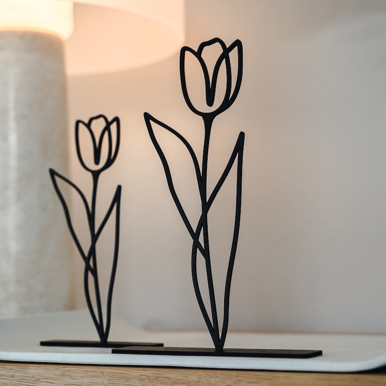 Line Art Tulpen zum Hinstellen Holzdeko Frühling filigrane Blumen aus Holz Frühlingsdeko Bild 6