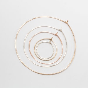 Classic Round Hammered Hoop Handmade Using Recycled Metals - Sterling, Gold or Rose Gold Round Hoops - Simple Thin Hoops