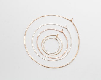 Classic Round Hammered Hoop Handmade Using Recycled Metals - Sterling, Gold or Rose Gold Round Hoops - Simple Thin Hoops