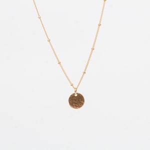 Hammered Disc Necklace with Satellite Chain - Available in Gold, Rose Gold or Sterling
