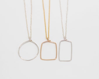 Shape Necklace in Oval, Square, or Rectangle Handmade Using Recycled Metals - Gold, Sterling Jewelry - Simple Layering Jewelry