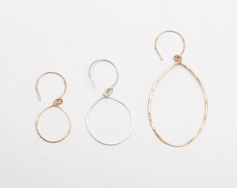 Shape Hoop Earrings - Oval - Essential Hoops - Sterling, Gold Fill or Rose Gold Hammered Hoops - Jewelry