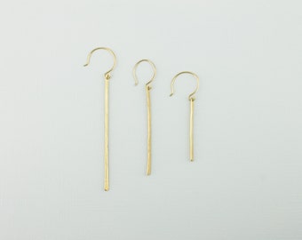 Bar Dangle Earrings - Single Hammered Bar Earrings - Brass, Silver or Gold Fill Stick Earrings