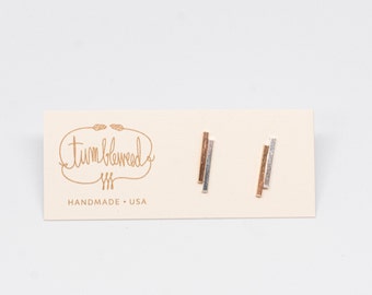 Double Square Bar Studs - Available in Mixed Metal, Gold or Silver