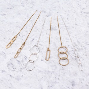 Threader Chain Earrings - Gold, Rose Gold or Silver