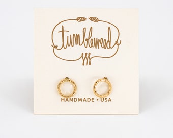 Hammered Open Circle Studs in Gold