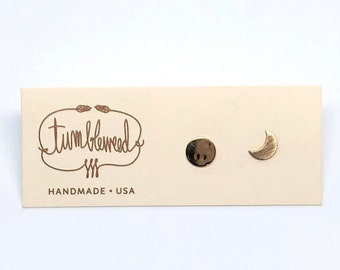 Moon Set Studs - One Full Moon and One Crescent - Available in 14k Gold Fill, Sterling Silver or Rose Gold Fill