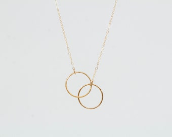 Dual Promise Ring Necklace - Promise Collection - Circle Necklace - Interlocking Circle Necklace - Mixed Metal - Two Ring Necklace