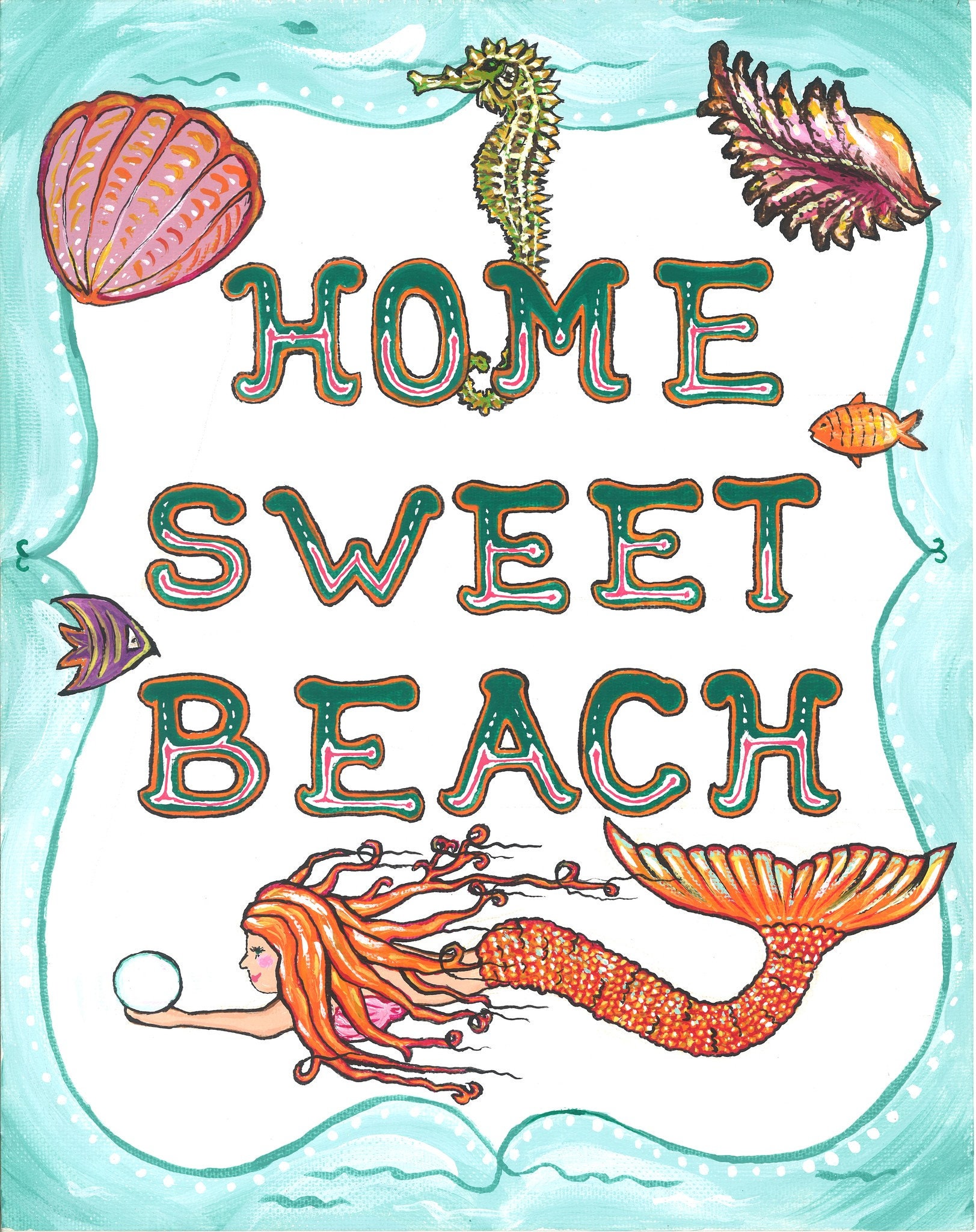 Art Print, Mermaid, Home Sweet Beach, Home Decor - Etsy