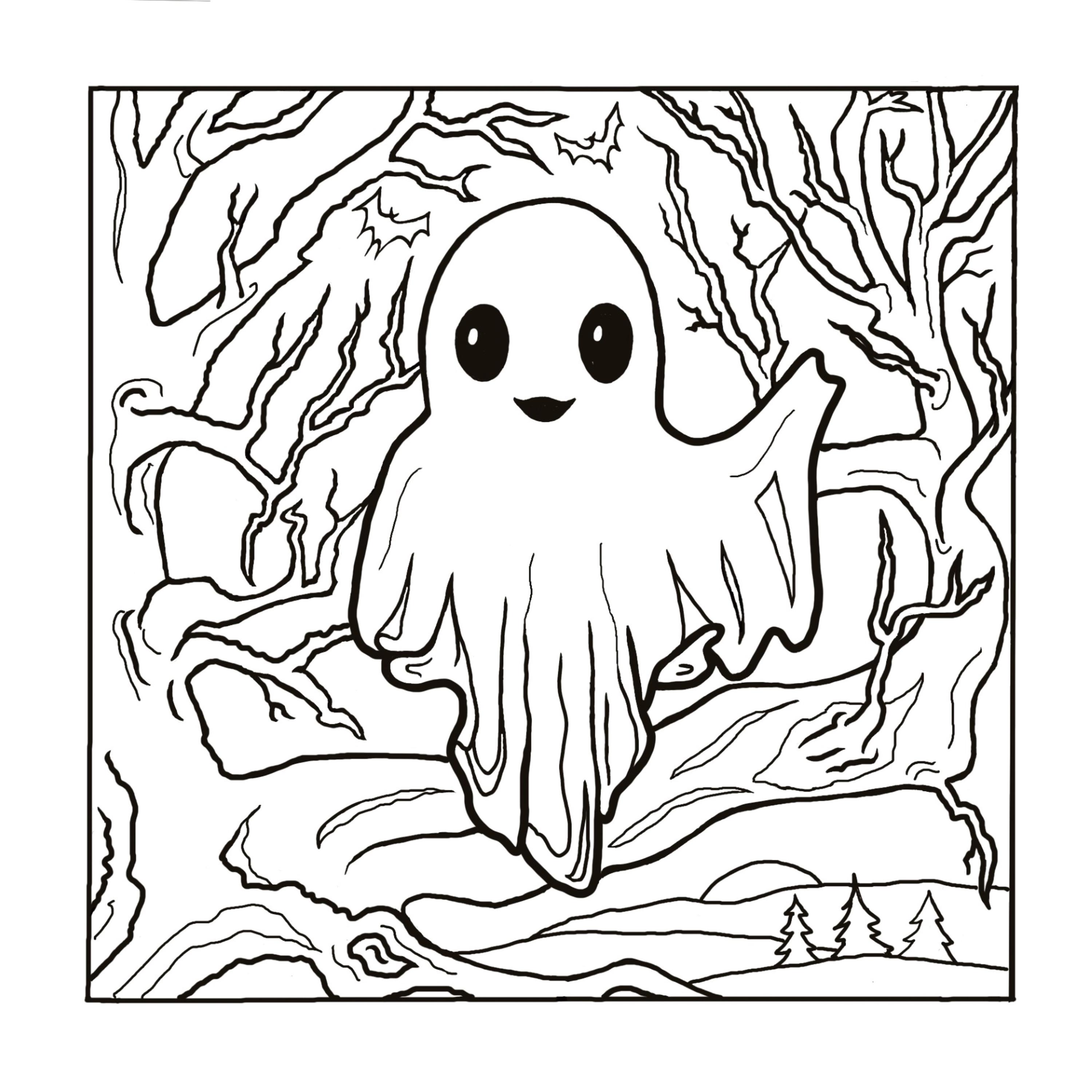 Ghostie Coloring Page, Halloween, Spooky, Adult Coloring Page, Color