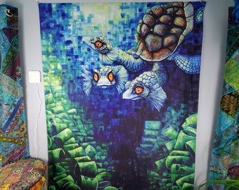 SALE RW2 Huge Zurtles Velvet Tapestry by Robert Walker Electric Forest Fairy turtle environmental art surreal af